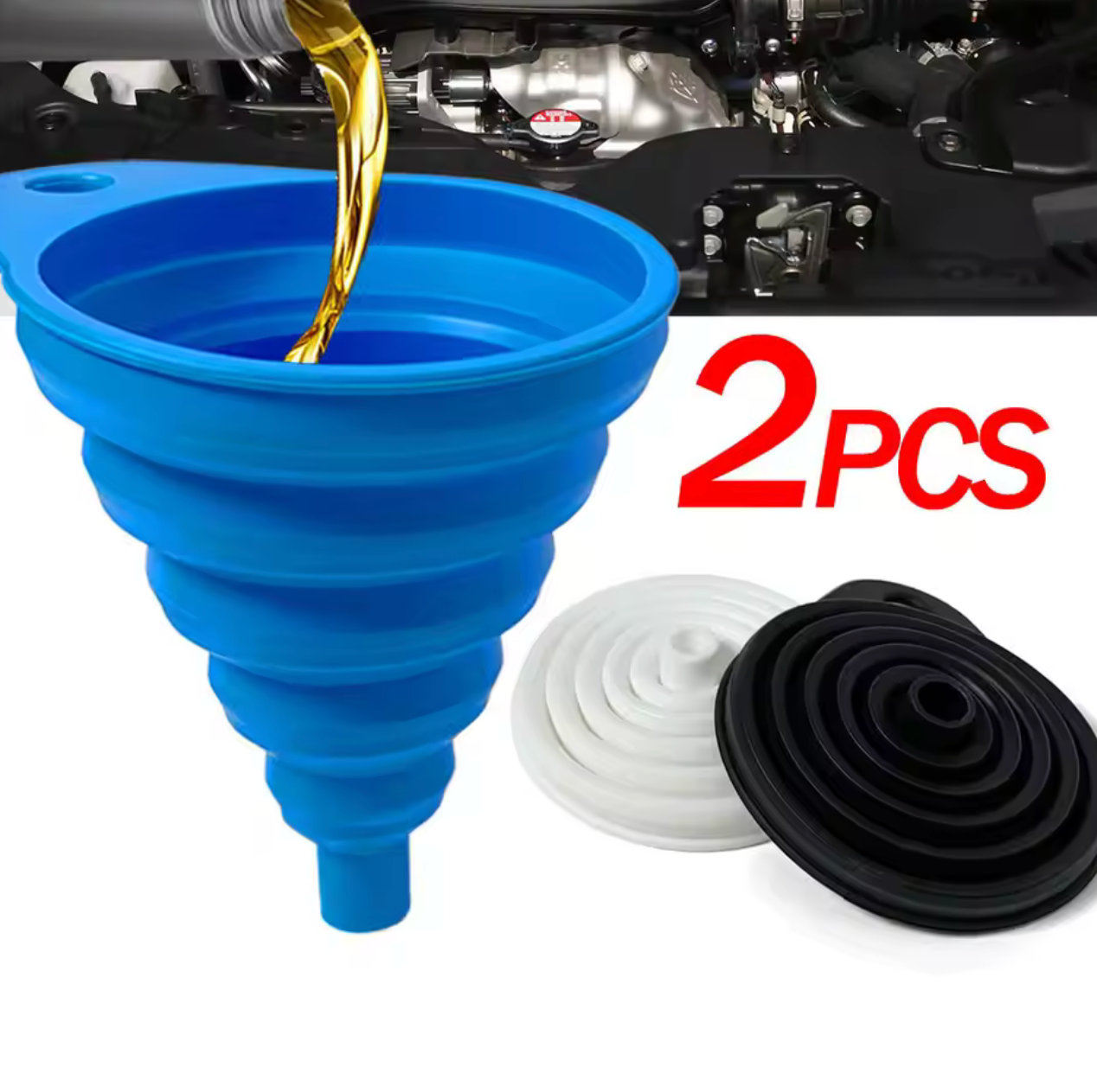 2Pcs Foldable Car Engine Funnel Silicone Liquid Funnel FOR ENGINE